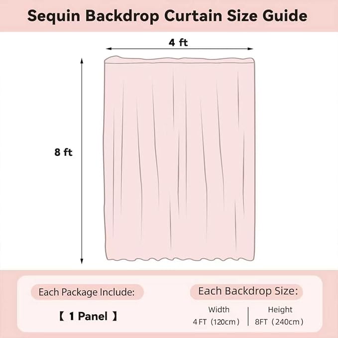 Sugargirl Rose Gold Sequin Backdrop Curtain 4FTx8FT Glitter Rose Gold - Image 6
