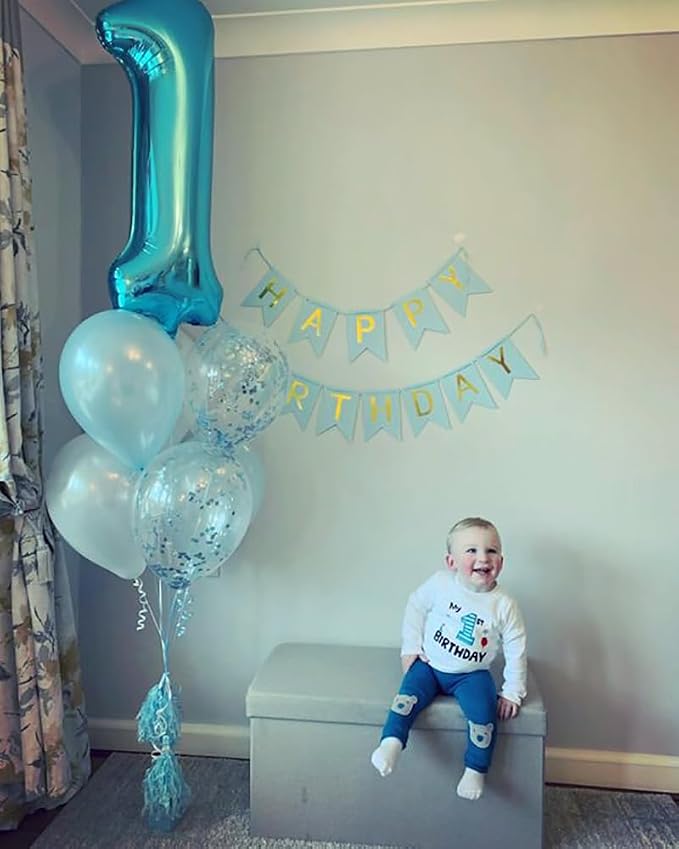 1 Balloon Numbers Birthday Decorations, 40In Light Blue Balloons - Image 3