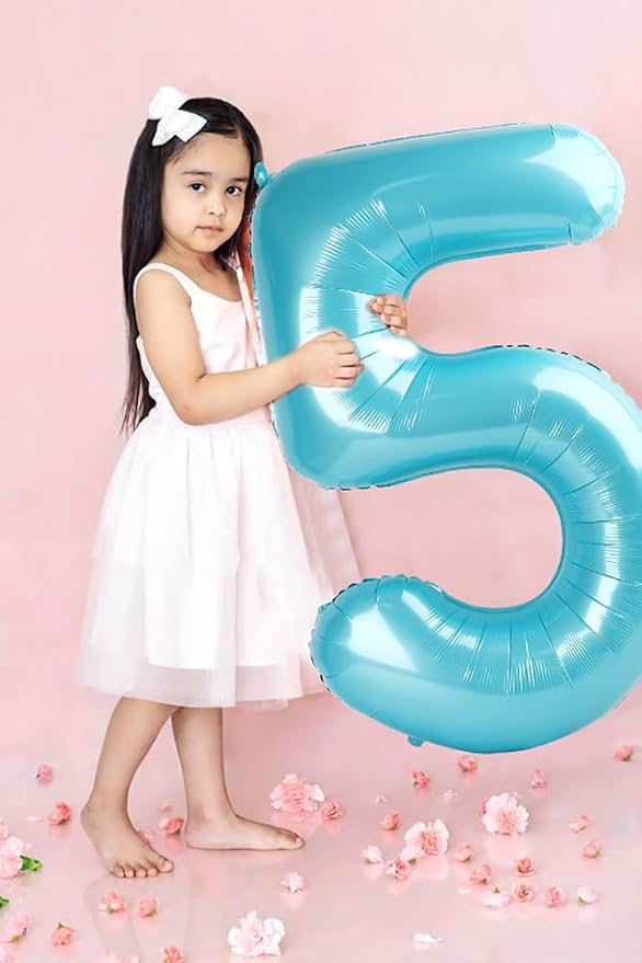 5 Balloon Number 40 Inch Pastel Blue Balloons - Image 2