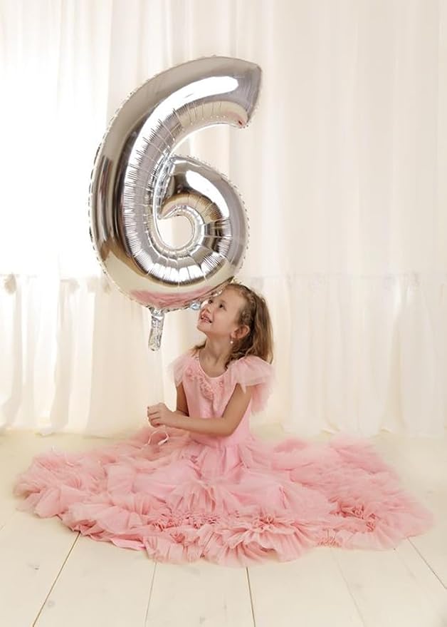 6 Balloon Numbers Birthday Decorations, 40In Silver Balloons - Image 2