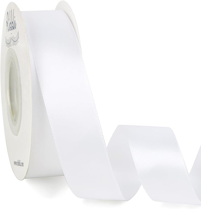Ribbli Double Faced White Satin Ribbon, 1” x Continuous 25 Yards, Use by Ribbli