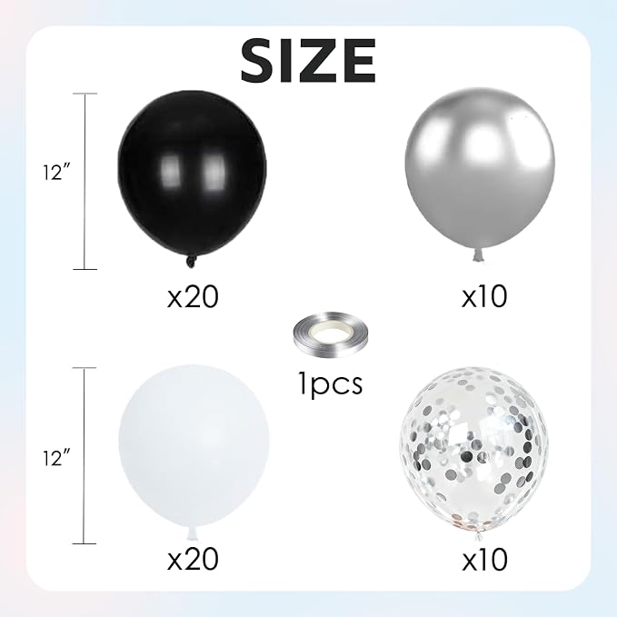 Black and Silver Balloons, 12 Inch | Latex Balloons - Image 2