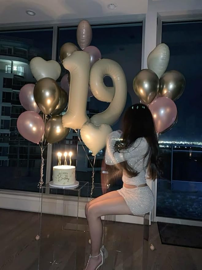 Number 19 Balloons 40 Inch for 19 91 Birthday Party Decoration, Cream White | - Image 2