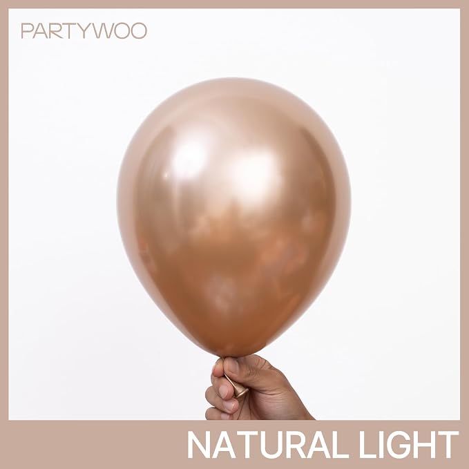 PartyWoo Metallic Rose Gold Balloons 50pcs Chrome Champagne Gold Color | 12 - Image 2