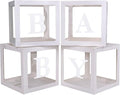 Baby Boxes with 4 PCS Letters for Baby Shower White Clear Balloon Box Blocks by PABUES