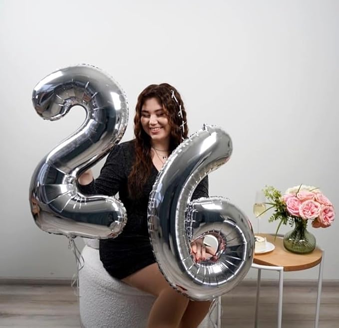 1 Balloon - Silver Birthday Number Balloons, 40 Inch Decorations Men Women | - Image 3