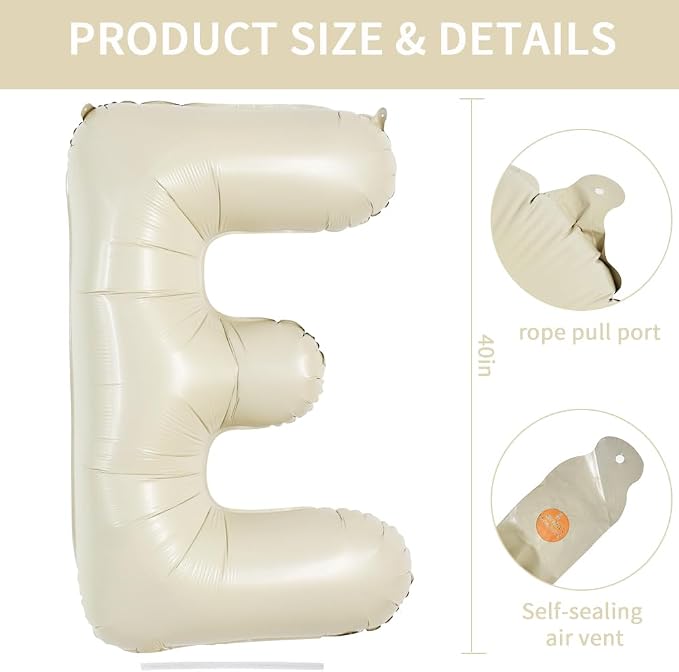 TONIFUL 40 Inch Large Cream White Letter E Balloons Giant Alphabet Letter - Image 2