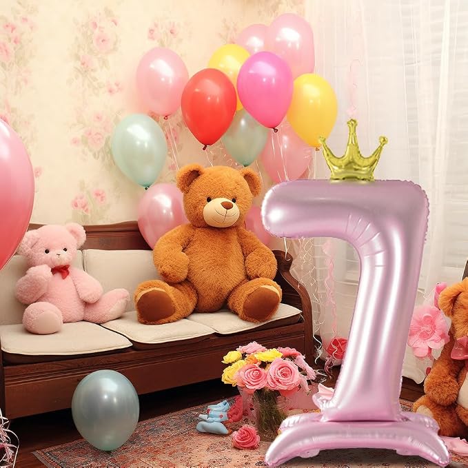 42 Inch Crown Pink Number Balloon, Number 7 Balloon - Image 2