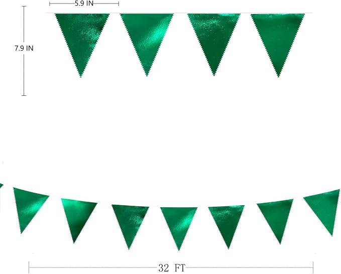 Green Party Decorations Triangle Pennant Banner Flag Dark Green Metallic Fabric - Image 2