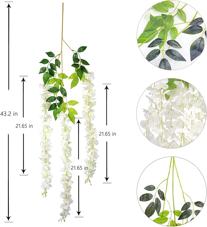 Wisteria Hanging Flowers 24 Pack Artificial Flowers Fake Wisteria Vine Rattan - Image 3