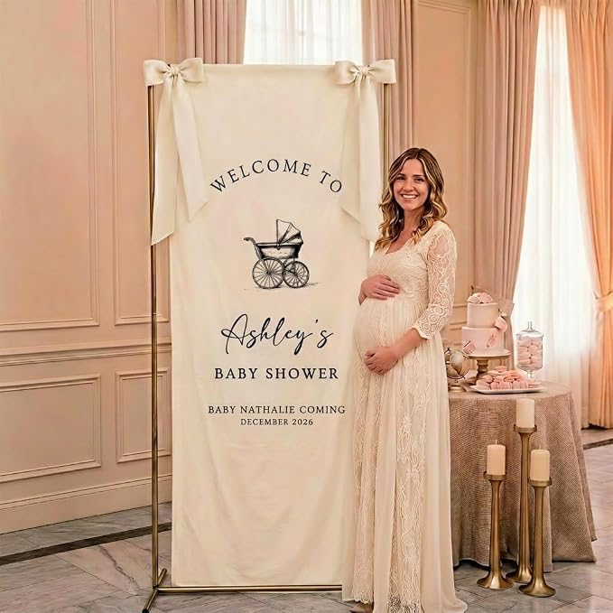 Personalized Baby Shower Fabric Welcome Sign Hello Baby Linen Backdrop | Custom - Image 2