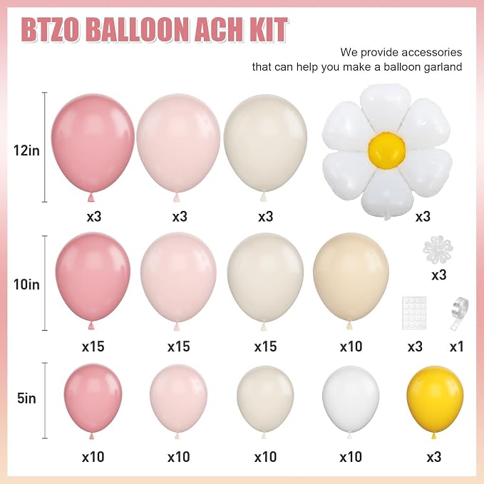 Daisy Balloon Garland Arch Kit, Retro Pink Sand White Hippie Boho Flower - Image 2