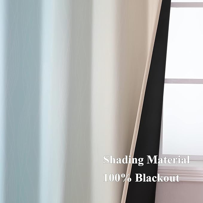 Ombre Aqua and Beige Blackout Curtains 96 Inches Long - Image 5