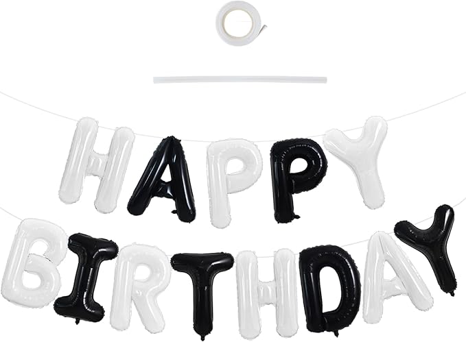 TONIFUL 16 Inch Black and White Happy Birthday Balloon Banner Decorations | by TONIFUL
