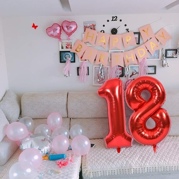 TONIFUL 40 Inch Red Number 4 Balloons Large Foil 4th Birthday Decorations | Red - Image 6