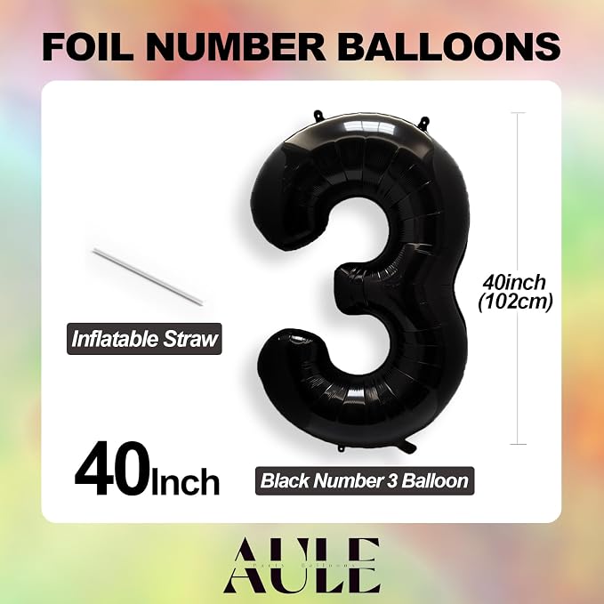 AULE 40 Inch Black 30 Balloon Number Foil 0-9 Birthday Big Numbers | Birthday - Image 3