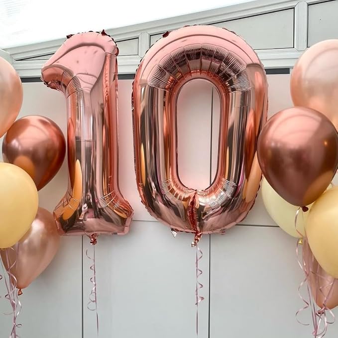 Rose Gold 10 Number Balloons, 40 Inch Big Giant Jumbo 10 Balloon Numbers Rose - Image 2