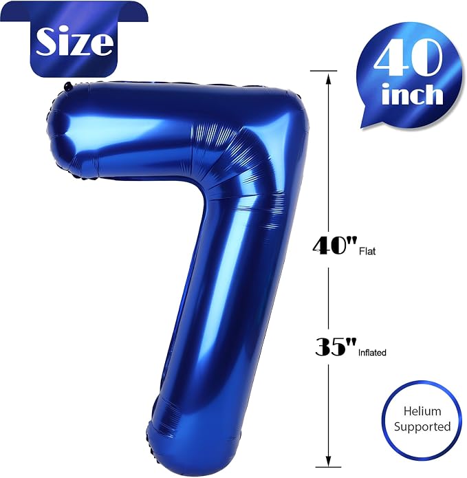 NightBlue Number 7 Balloon 40 Inch, 7th Birthday Decorations Men Women | Foil - Image 5