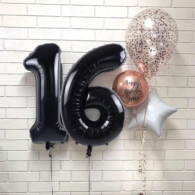 TONIFUL 40 Inch Black Number 16 Balloon Large Foil 16th Birthday Decoration | - Image 3