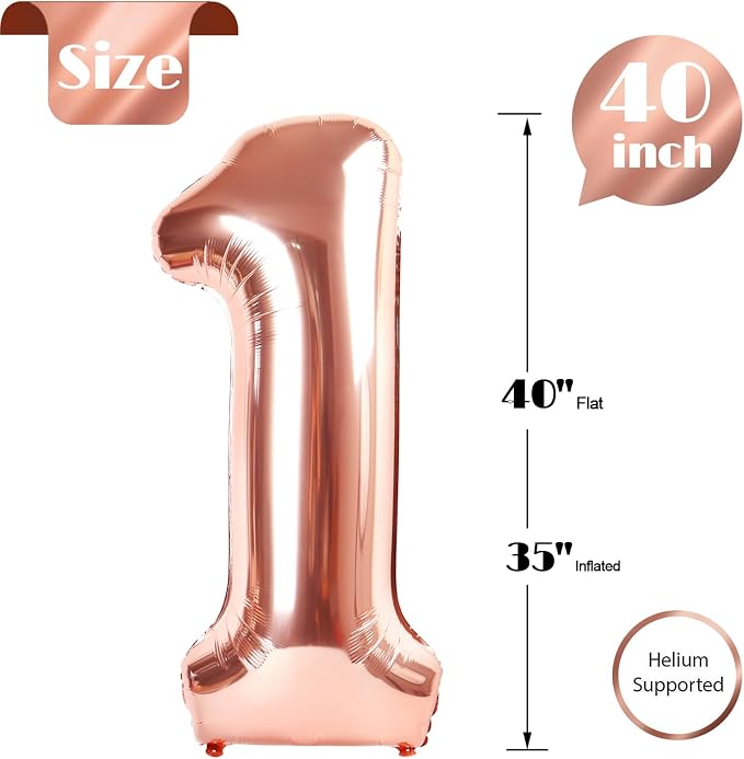 Rose Gold Number 1 Balloon 40 Inch, 1st Birthday Decorations Men Women | Foil - Image 6