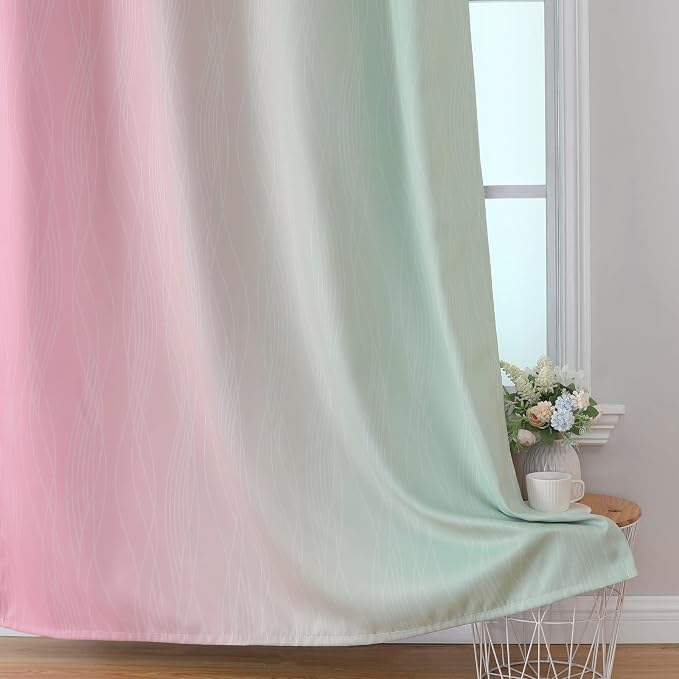 Ombre Sage Green and Pink Blackout Curtains - Image 6