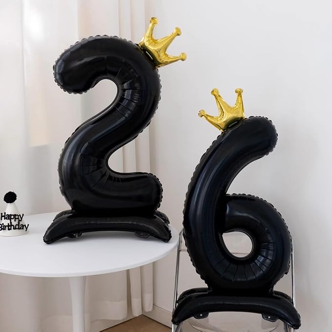 Black Crown Number 0 Balloon Standing Black Princess Digital 0 Foil Balloon | - Image 5
