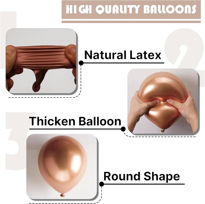 PartyWoo Metallic Rose Gold Balloons 50pcs Chrome Champagne Gold Color | 12 - Image 7