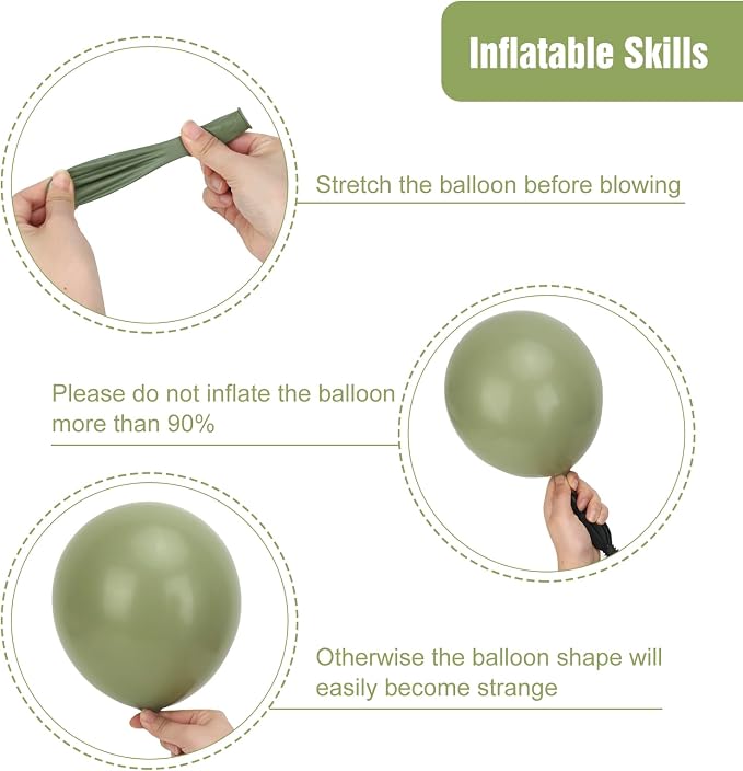 RUBFAC 135pcs Sage Green Balloons, Latex Olive Dusty Green Balloon Different - Image 3