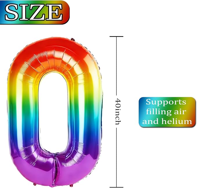 40 Inch Number 90 Balloons for 90th Birthday Party Decorations, 0-100 Rainbow - Image 4