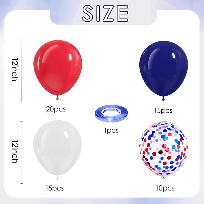 Red White and Blue Balloons, 12 Inch | Latex Balloons - Image 4