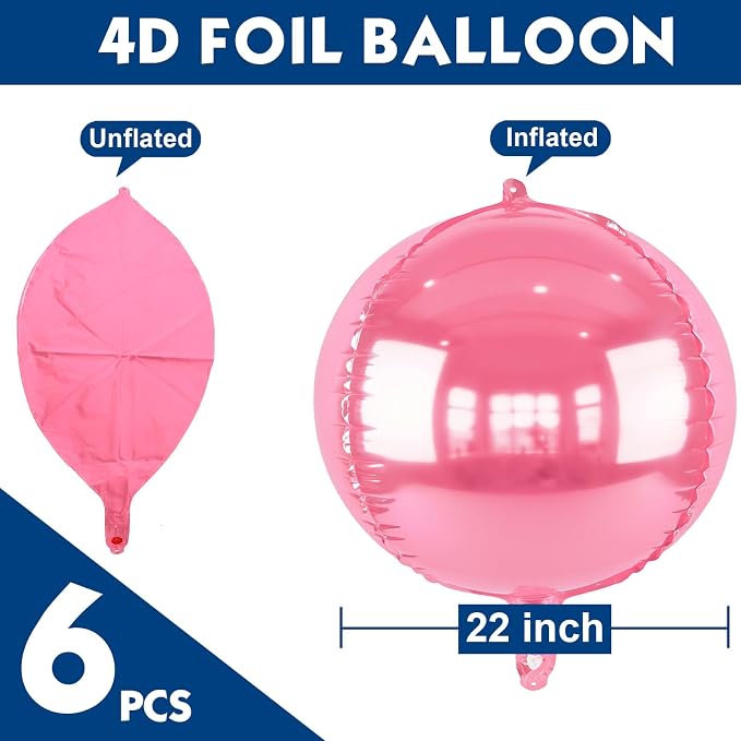 6pcs Pink Foil Balloons 22inch Round Balloons - Image 2