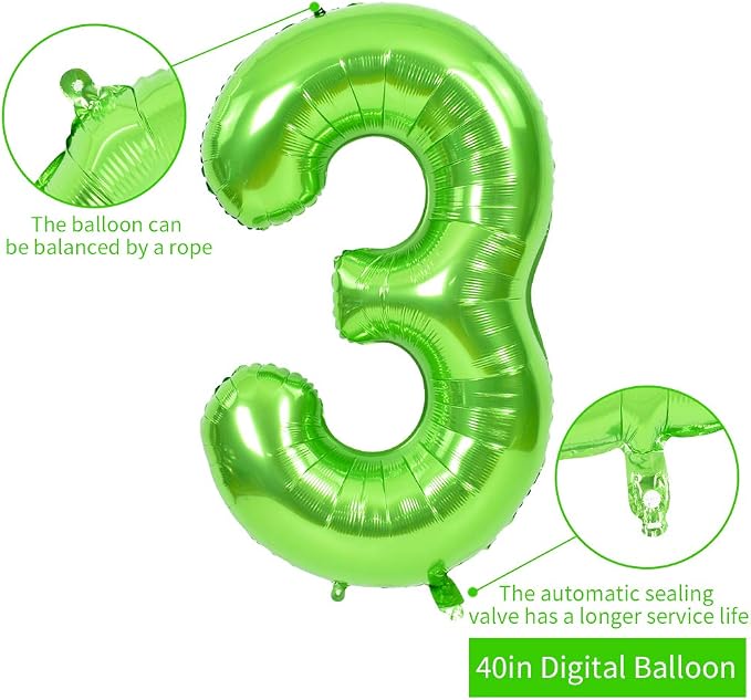 TONIFUL 40 Inch Green Number 3 Balloons Large Foil 3rd Birthday Decorations | - Image 2