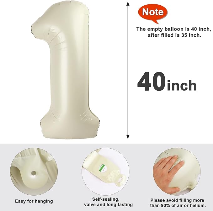 Number 19 Balloons 40 Inch for 19 91 Birthday Party Decoration, Cream White | - Image 5