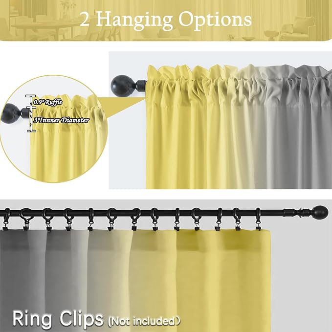Yellow and Grayish Curtains for Living Room 84 Inch Length Ombre Curtains 2 - Image 5