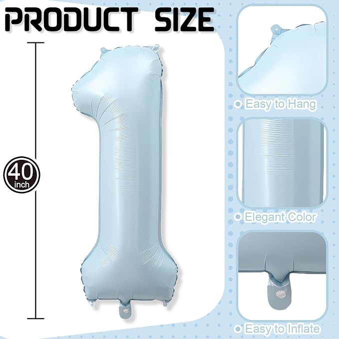 Foil 12 Balloon, Light Matte Sky Blue Big Number 12 Balloons - Image 2