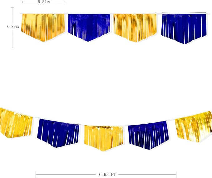 Royal Blue Gold Tassel Banner Metallic Fabric Pennant Bunting Flag - Image 2