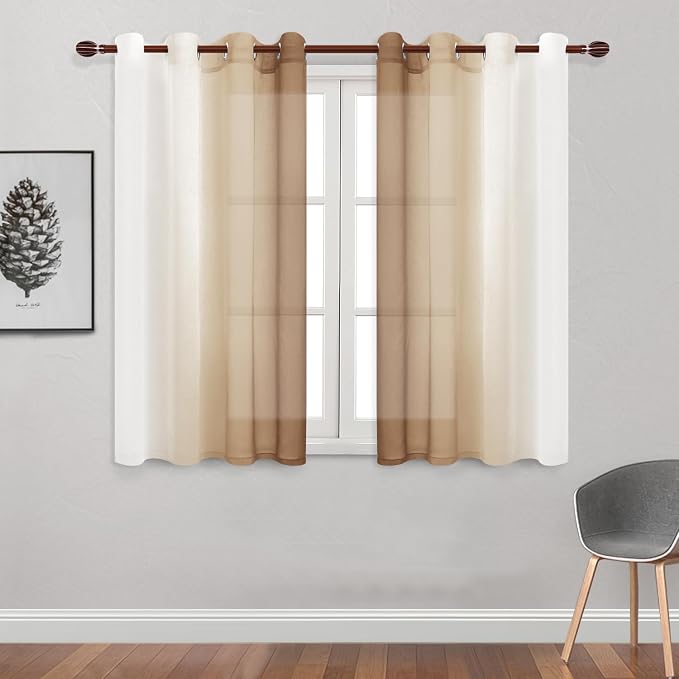 DWCN Taupe Faux Linen Ombre Sheer Curtains - Image 2