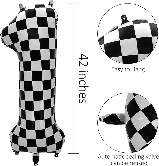 42 Inch Checkered Number Balloon 6, 6th Race Car Flag Birthday Party Supplies - Image 2