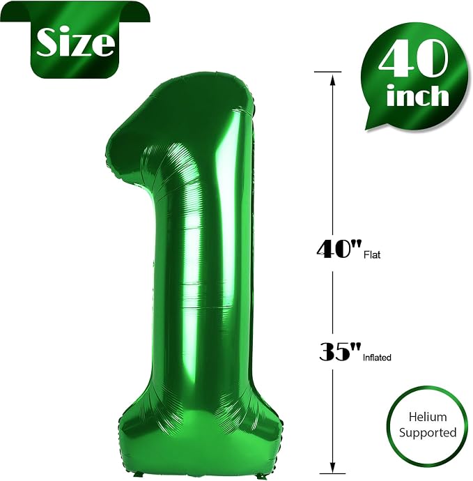 Green Number 1 Balloon 40 Inch, 1st Birthday Party Decorations Men Women | Foil - Image 5