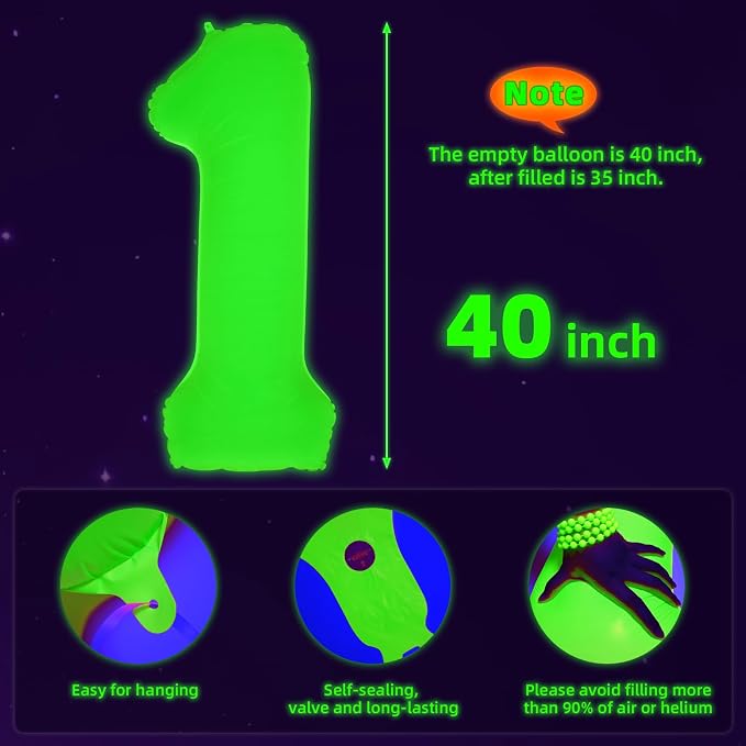 Mega-L Glow in The Dark Party Supplies, 40 Inch Yellow Number 3 Balloon | Glow - Image 6