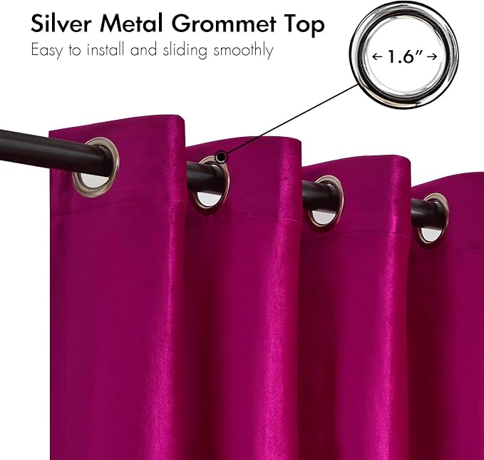 BULBUL Modern Hot Pink Black Velvet Curtains Luxury 90 inch - Image 2