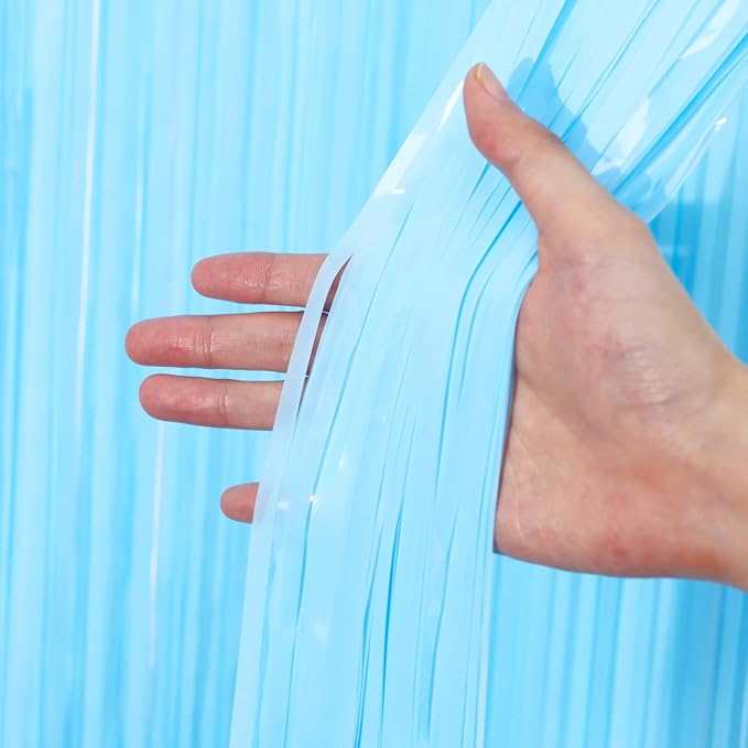 Voircoloria 3.3 x 8.2 ft Pastel Blue Foil Fringe Backdrop Curtains | Tinsel - Image 2