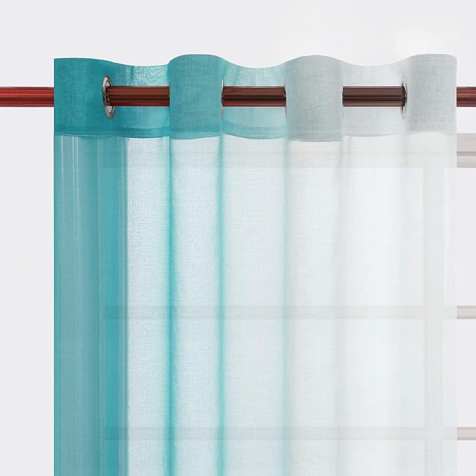 DWCN Teal Faux Linen Ombre Sheer Curtains - Image 4