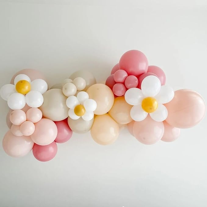 Daisy Balloon Garland Arch Kit, Retro Pink Sand White Hippie Boho Flower - Image 3