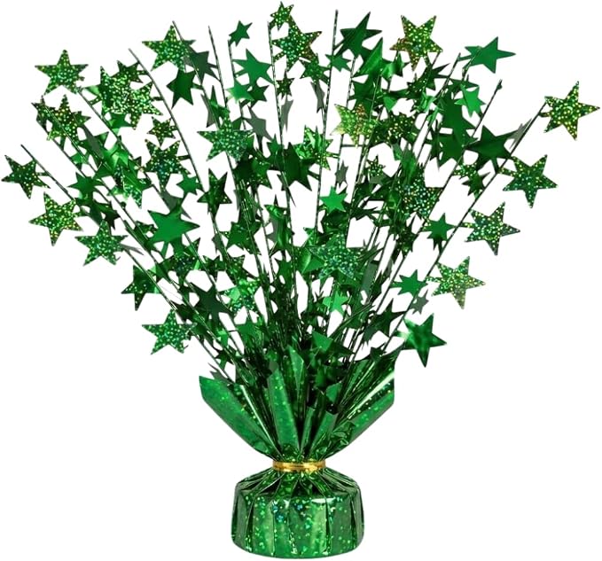 PMU Bursting Star Metallic Foil Spray Centerpiece- Green Balloon Weights by PMU