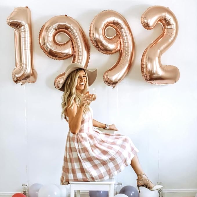 Rose Gold Number 40 Birthday Balloons, 40 Inch Large Rose Gold Mylar Foil - Image 6