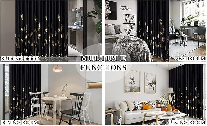 Wide Blackout Curtain for Sliding Door 100W x 96L Inch Gold Print Palm Thermal - Image 9