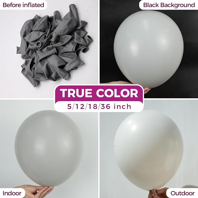 Bezente Gray Giant Latex Round Balloons 36 Inch 8 Pack | Balloons Large Pastel - Image 2