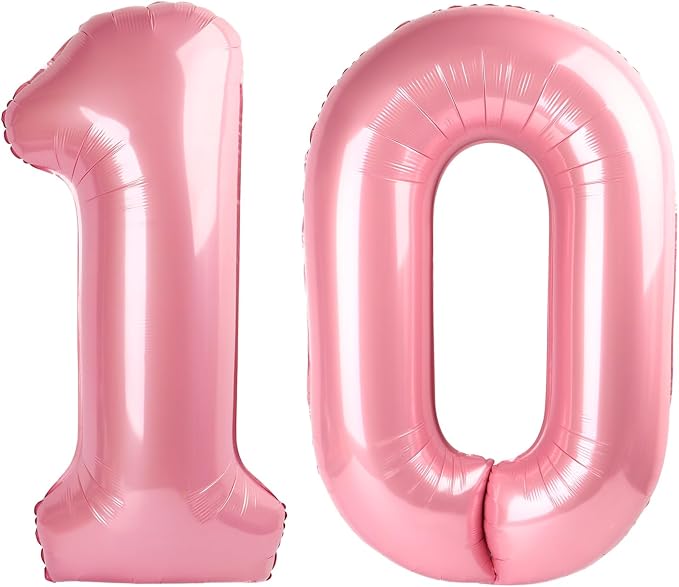 10 Balloon - Pastel Pink Birthday Number Balloons, 40 Inch Decorations | Pastel by ALPHADELTAPI