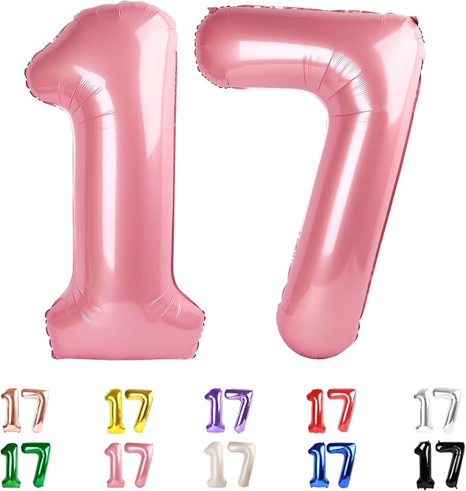 Number 17 Balloon 40Inch for 17 Year Old Birthday Decorations, Pearl Pink | by Mluchee